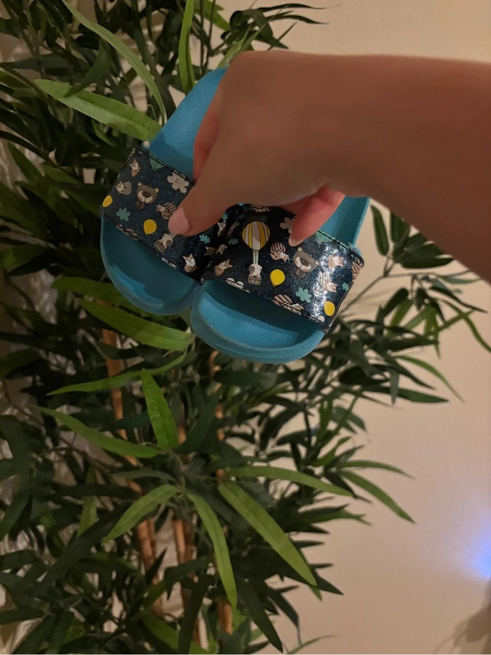 Kids Blue Slide Sandals with Patterned